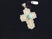 RAH9 Large SS cross with oval turquoise pendant