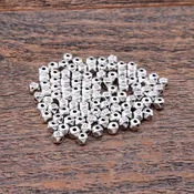 100 pcs small faceted cube beads, silver plated base metal, stamped daisy design, 4mm