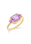 14K Gold Plated Over 925 Silver Brazilian Amethyst & White Topaz Promise Ring