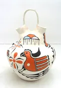 Acoma Beverly Garcia Handmade and Hand Painted Polychrome Parrot and Weather Pattern Wedding Vase