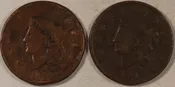 1831 1834 CORONET HEAD LARGE CENTS, LOT OF 2 - CULL/FILLER