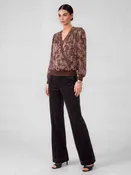 Floral Printed Lace Surplice Top: Brown Pink / S
