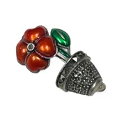 Judith Jack Sterling Silver Enamel Marcasite Flower Pot Brooch