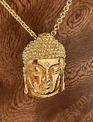 14K Yellow Gold Buddha Head Pendant with 3 Point Diamond on Chain