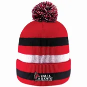 Ball State Beanie Red/Black/White Stripe Pom