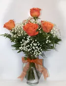 1/2 Dozen Orange Roses with Fern and Baby’s Breath