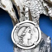 Roman Republic Silver Denarius 114 BC Roma & the Horseman 14K White Gold Pendant | Artifact #3506