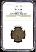 1793 Liberty Cap Half Cent Penny NGC AU 58 BN Certified - MM241