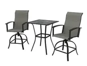 Gray Powder-Coated Outdoor Bar Set – 2 Steel Sling Chairs & Tile Top Table