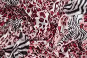 Abstract Animal Print Silk Habotai - Burgundy / Pink