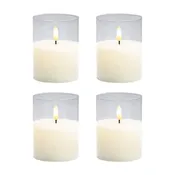 Battery-Operated 3D Wick Flame LED Candles in Clear Holders, Warm White - Set of 4