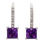 14K White Gold Amethyst and Diamond Leverback Earrings