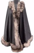100% Cashmere Cape with a Brown Sable Fox Fur Trim and Hood - FS03-75