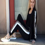 Black jogger set with leopard athletic stripe