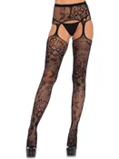 LA 1082 FORAL LACE STOCKING W/BELT BLK