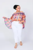Bright Stripe Brittney Off The Shoulder Bell Sleeve Top