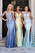 Beaded Corset Dress With Satin Skirt 48368