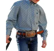 Cinch Boys LS Diamond Green Button Down Western Shirt MTW7060371GRN