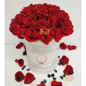 Red Roses in White Glamour Box