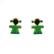 18 Karat Solid Yellow Gold Enamel Girl Post Earrings