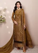 Antique Bronze Chiffon Luxe Embroidered Exclusive Wedding Wear