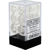 16mm d6 Translucent 12 Dice Clear/White