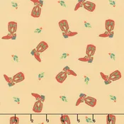 Cowboy Christmas - Tossed Holiday Cowboy Boots Tan Yardage
