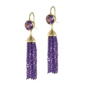 18K Yellow Gold Crownwork® Amethyst Earrings with African Amethyst Tassels