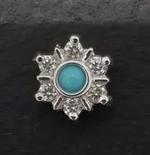 BVLA - 14k White GoldTurquoise and CZ Threadless Toltec End — SUBA Piercing & Fine Jewelry