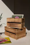 Natural Finish Slatted Wooden Crate - Set of 2