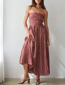 Audenne Strapless Polkadot Midi Dress