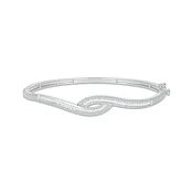 Baguette & Round-Cut Diamond Bypass Bangle Bracelet 1 ct tw 10K White Gold