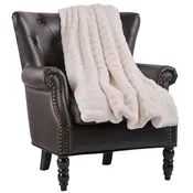 Antique White - Soft Ribbed Plush Throw Blanket Large Size (60 X 80)