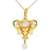 Art Nouveau Enamel And Pearl Pendant