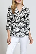 3/4 Sleeve Mandarin Collar Button-up Shirt