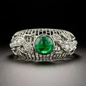 Art Deco Cabochon Emerald with Diamond Lizards Ring
