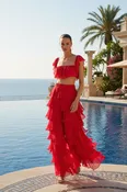 Almyra Red Lava Long Maxi Skirt