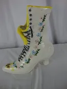 Vintage Victorian Lace Up Boot Ceramic Floral Butterfly Vase Planter
