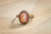 Antique Agate Cameo and Diamond Ring