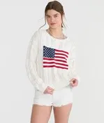 American Flag Cable Crew Sweater