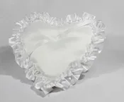 #300 – 10″ x 10″ – White Satin Heart w/Satin ruffle edge Pillow
