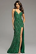 Beaded Gown With Spaghetti Straps And High Slit 42176