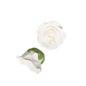 1-1/8" Rose w/calyx -  Petite -  White