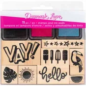 Wild Card Wooden Stamps & Ink Pads - Damask Love - American Crafts