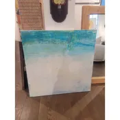 2015 Teal Abstract Acrylic Painting on Canvas by Unknown Artist