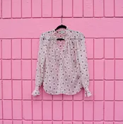 #123 XS Loft Pink Sheer Floral Black Pastel Blouse