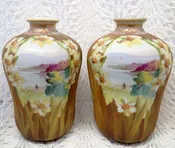 Beautiful Early Nippon Pair of Lake and Mountain Scene Vases — Sir Richards Antiques & Fine Art Center ~ Est. 1971
