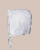 Baby Girls White Poly-Cotton Christening Baptism Hat with Lace Overlay and Flower Accents