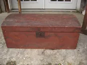 18th century dome top trunk leather hinges dovetail joints original red paint 32.5 by 14.5 13 inches tall
