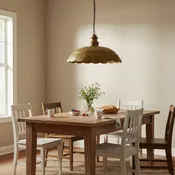 Antique Brass Dome Pendant Light with Wood Detail